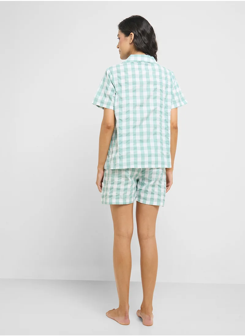 Ginger Cotton Checkered Shirt & Short Pj Set