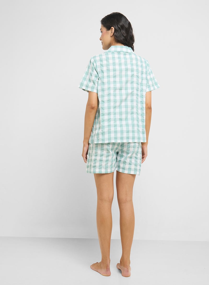 Ginger Cotton Checkered Shirt & Short Pj Set  - Image 2