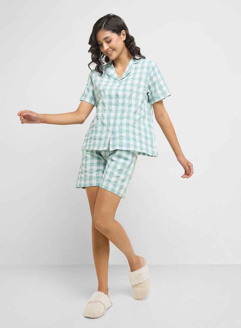 Ginger Cotton Checkered Shirt & Short Pj Set  - Image 5