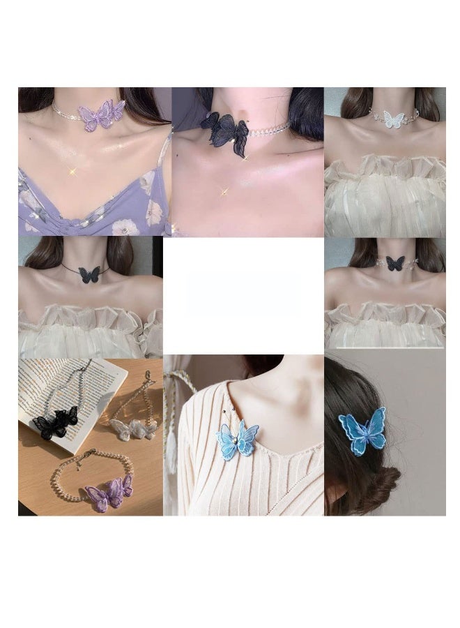 Generic Butterfly Lace Trim, 3D Double Layers Organza Patches Butterfly Lace Fabric Sewing Embroidery, DIY for Party, Wedding, Bridal, Women, Dress Decoration (10pcs Blue Butterfly)  - Image 2