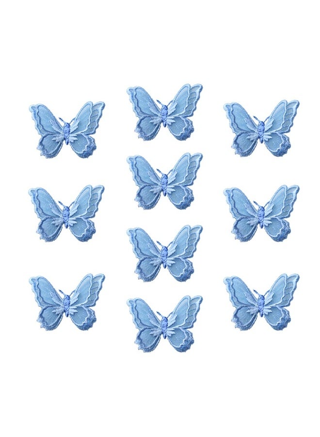 Generic Butterfly Lace Trim, 3D Double Layers Organza Patches Butterfly Lace Fabric Sewing Embroidery, DIY for Party, Wedding, Bridal, Women, Dress Decoration (10pcs Blue Butterfly)  - Image 1