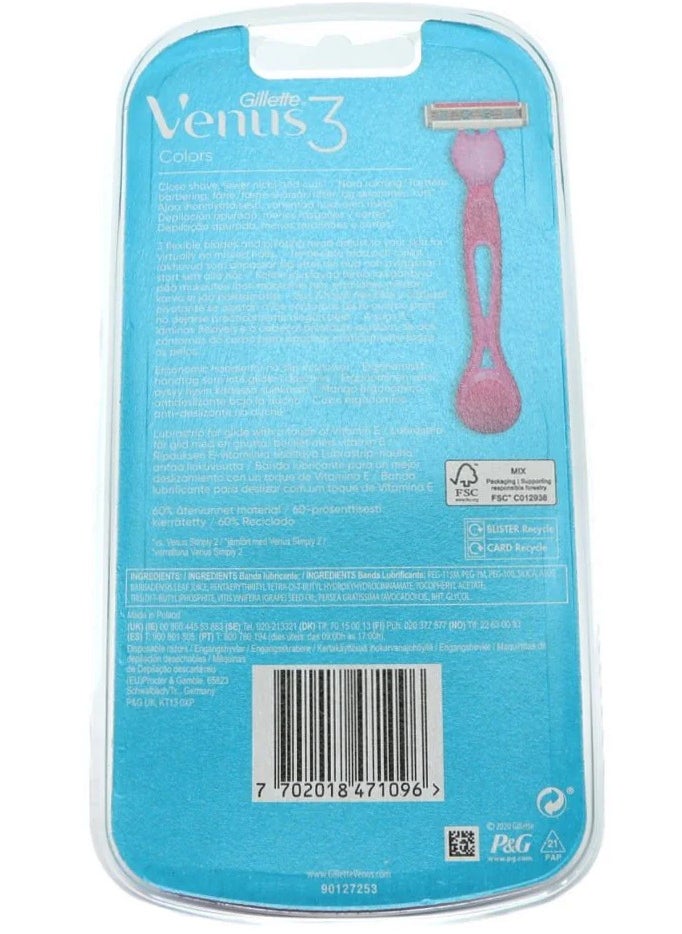 Gillette Venus 3 Women's Razor with 3 Blades Pack of 4 Razor Blades  - Image 2