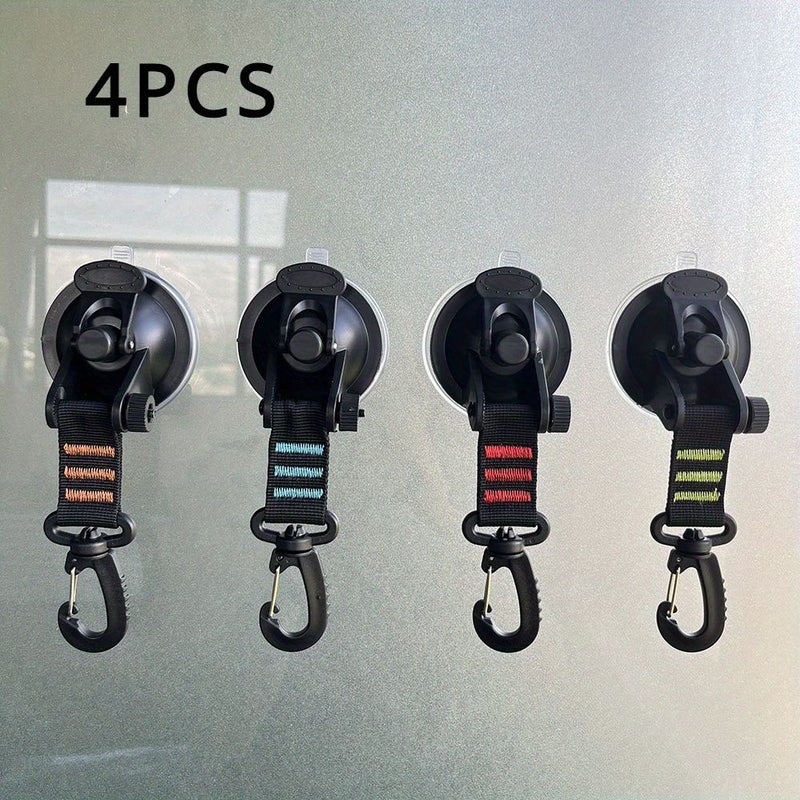 Set Of 4 Strong Suction Cup Hooks Black Multi Functional Pp Material For Outdoor Camping Car Tents Camping Canopies And Home Use Safety Lock - Image 1