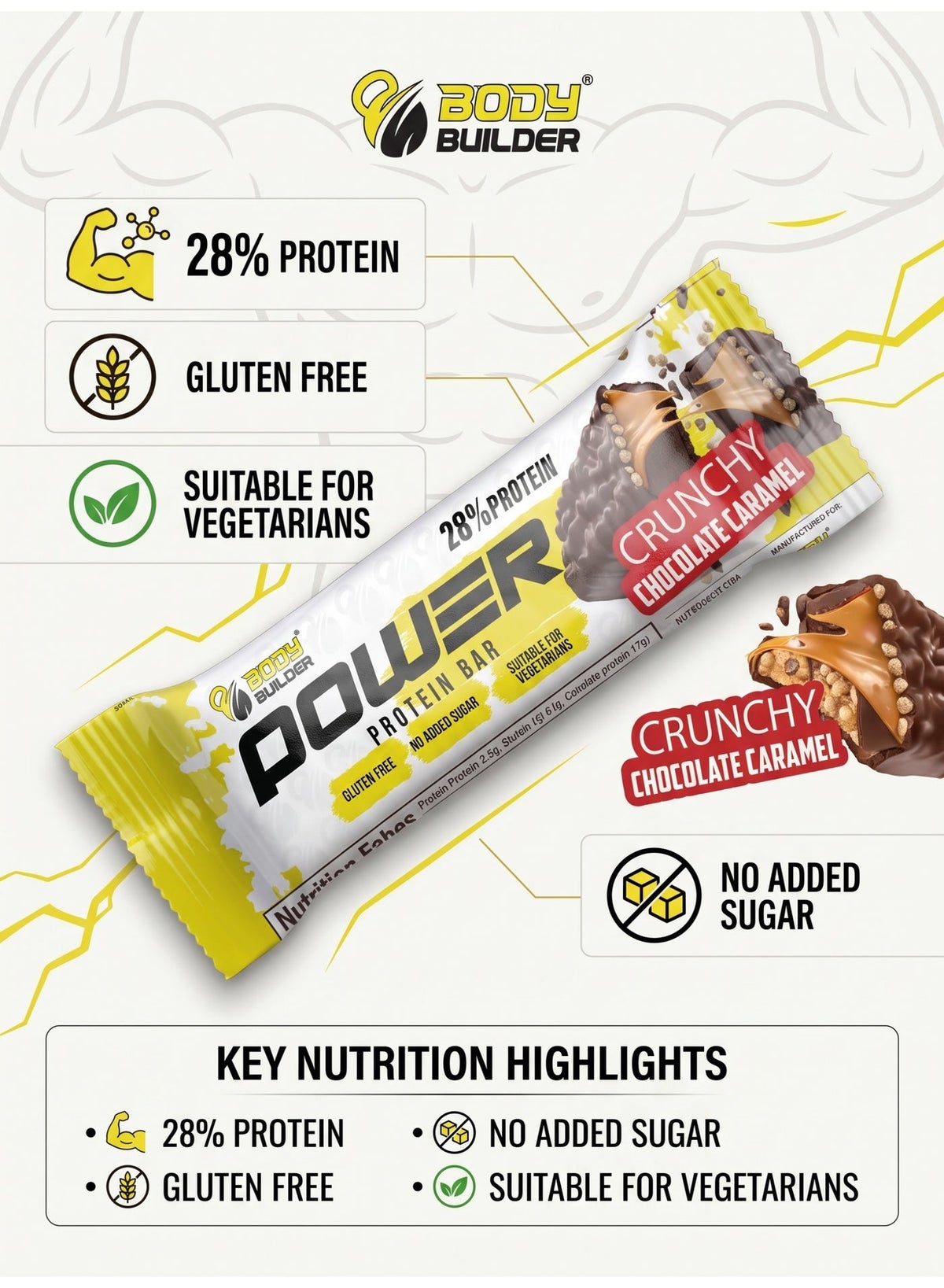 Power Protein Bar, Crunchy Chocolate, No Added Sugar