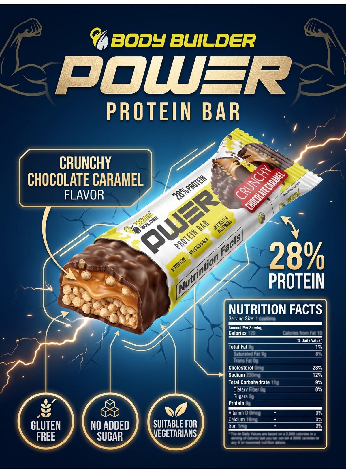 Power Protein Bar, Crunchy Chocolate, No Added Sugar