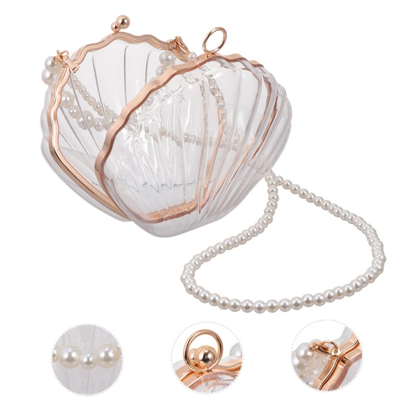 Elegant Shell Handbag With Pearl Detail For Women Crossbody Purse For Daily Use - Image 4