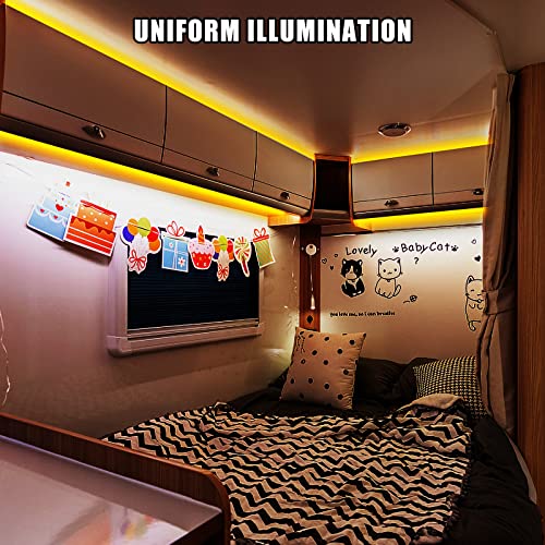 Tatazone 5V Yellow USB COB Led Strip Light with RF Remote, 4.92ft 2000K Dimmable USB Powered Amber COB Led Light Strip, Indoor COB Led Light for Cabinet, TV, Camping, Monitor, Showcase, Motorhome - Image 5