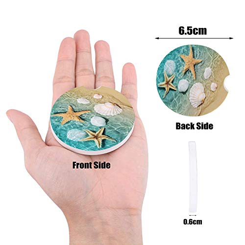Litter Star Absorbent Car Coasters for Cup Holders Fresh Beach Sand Starfish Shell, Small 2.56inch Ceramic Stone Drink Coaster for Women Men, Natural Coastal Set of 2 Pack - Image 3