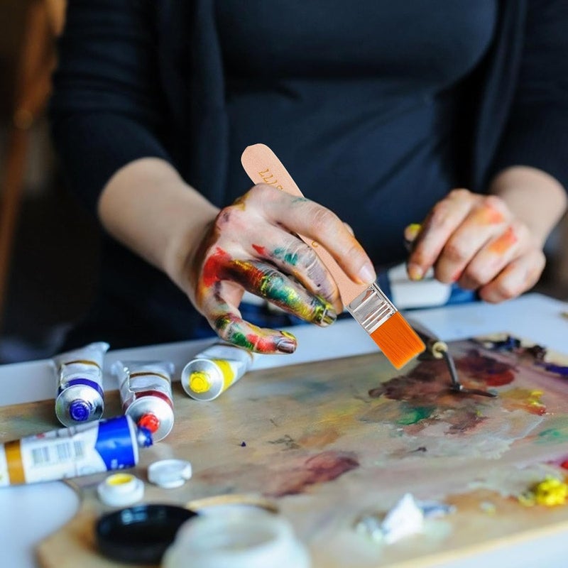 مجموعة فرش الرسم المسطحة من النايلون Zerodeko مكونة من 50 قطعة بمقابض خشبية سميكة 5 مم، بأحجام متعددة (1،3،5،7،9) للرسم الاحترافي بالزيت والأكريليك والألوان المائية على القماش والحرف اليدوية. - Image 5