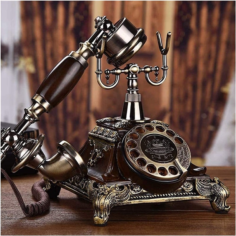 Dratal Imitation Copper Vintage Style Rotary Retro Old Fashioned Corded Rotary Dial Home and Office Telephone Functional Antique Style Telephone-Bronze (DT-01) - Image 4
