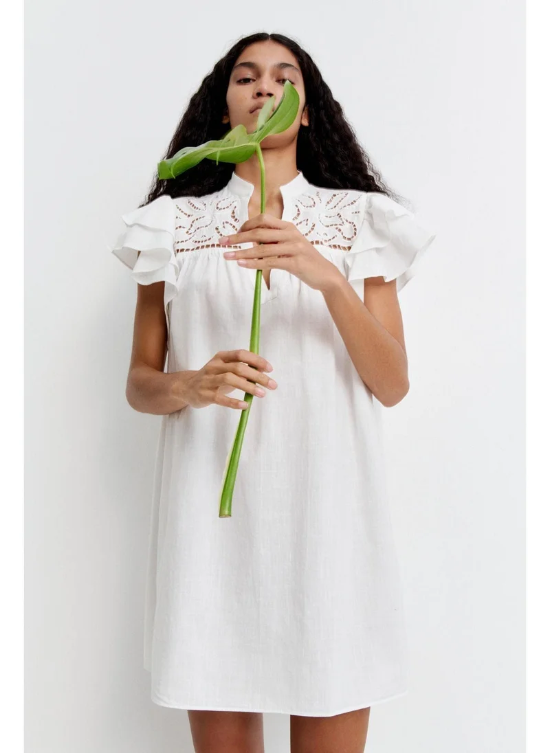 H&M Flutter-sleeve dress with broderie anglaise