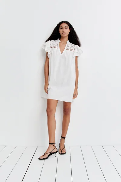 H&M Flutter-sleeve dress with broderie anglaise
