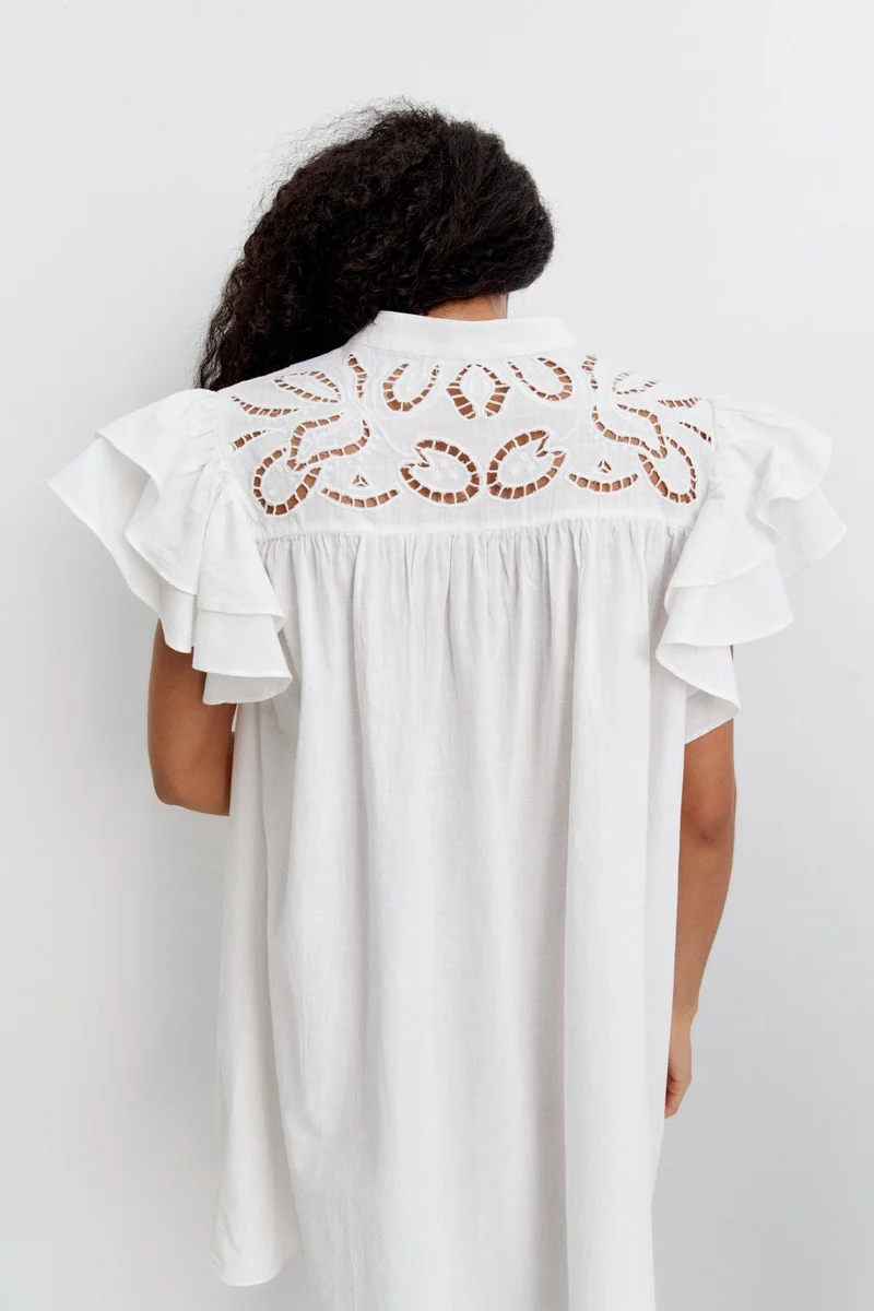 H&M Flutter-sleeve dress with broderie anglaise