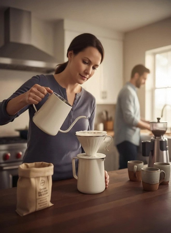 AGOGO Camping Pour Over Coffeemaker Set with Paper Filter Stainless Steel (Cream, 600ml) - Image 2