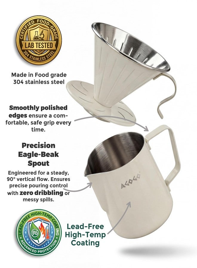 AGOGO Camping Pour Over Coffeemaker Set with Paper Filter Stainless Steel (Cream, 600ml) - Image 3