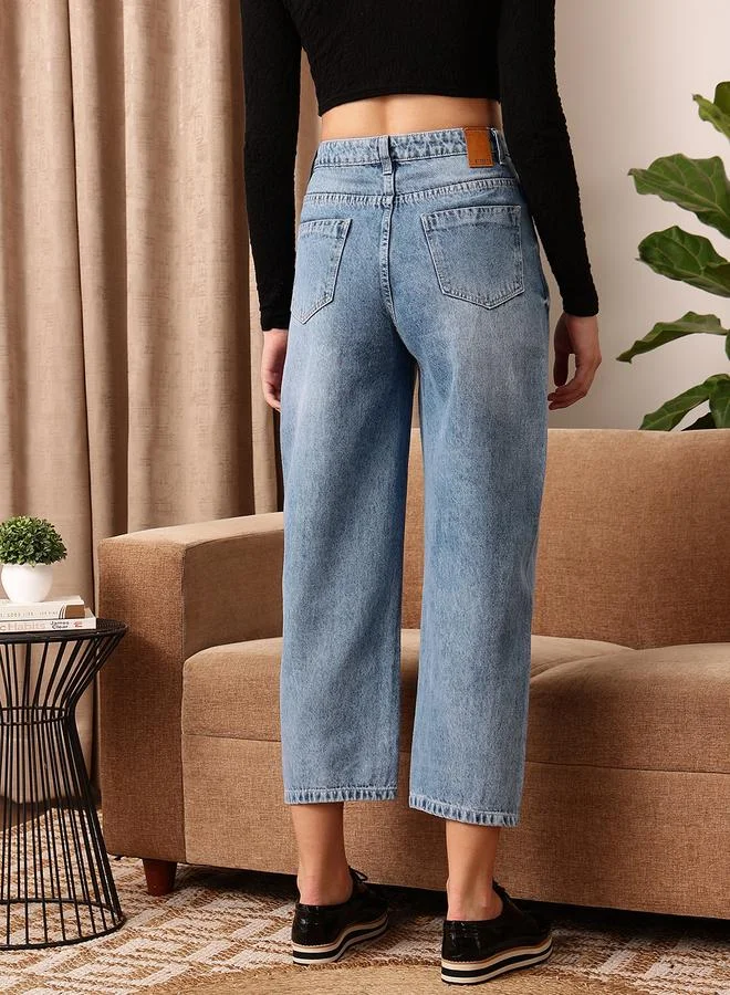STREET 9 STREET 9 Mid Rise Mom Fit Faded Stretchable Jeans