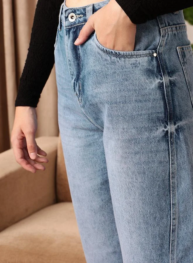 STREET 9 STREET 9 Mid Rise Mom Fit Faded Stretchable Jeans