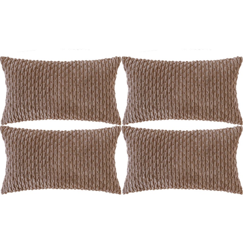Cozoomy Set of 4 Light Brown Decorative Pillow Covers 12x20 Inch Corduroy Throw Pillow Covers for Bed Couch Sofa Living Room Soft Cushion Cases - Image 1