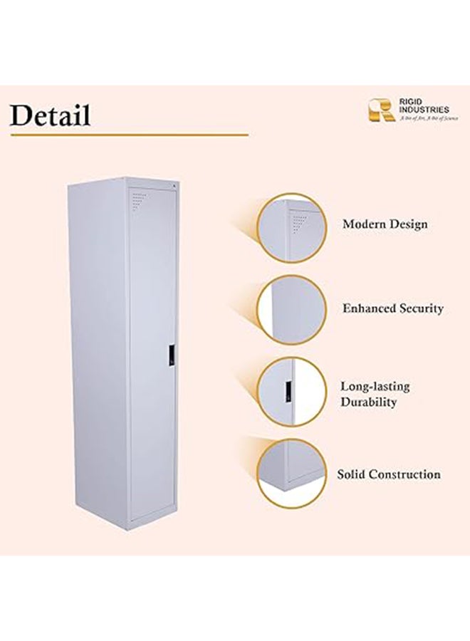 RIGID Single door locker, Steel Metal Storage Locker- with hanging space shelving with 2 shelve (Grey) - Image 3
