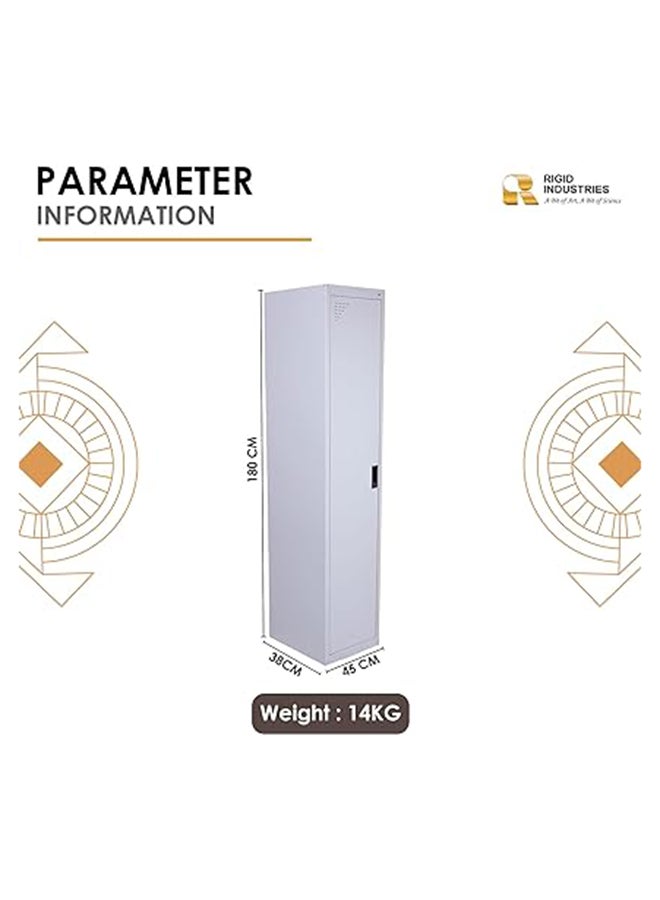 RIGID Single door locker, Steel Metal Storage Locker- with hanging space shelving with 2 shelve (Grey) - Image 4