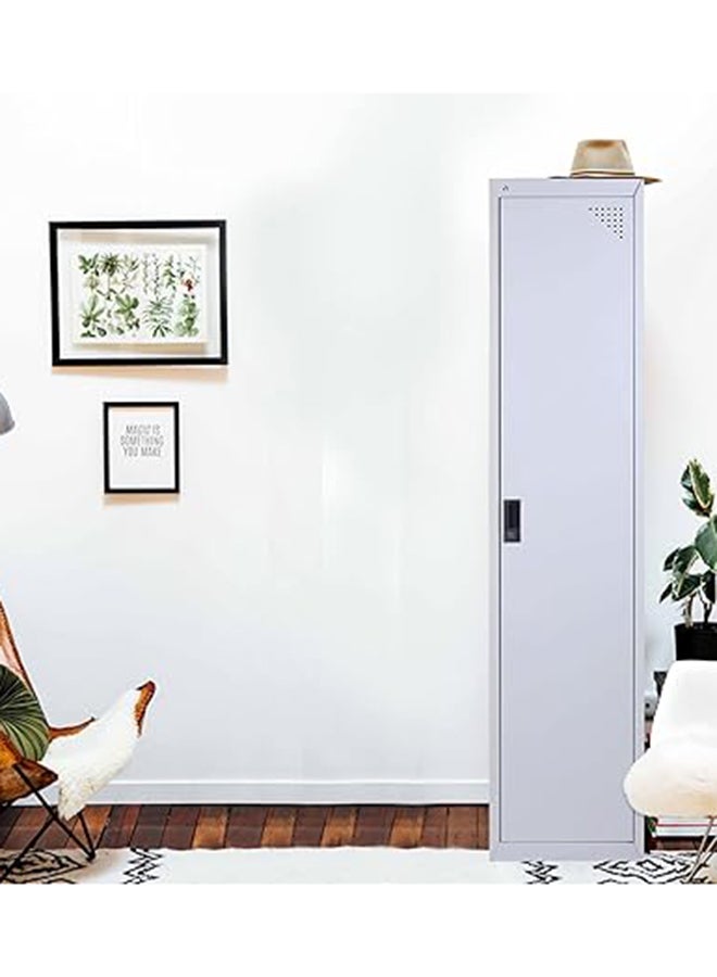 RIGID Single door locker, Steel Metal Storage Locker- with hanging space shelving with 2 shelve (Grey) - Image 1