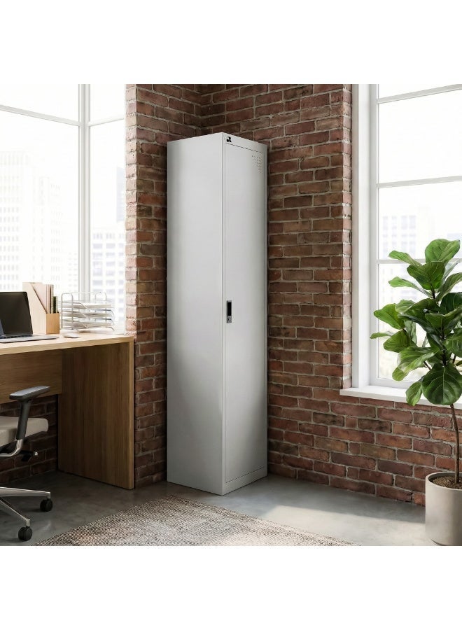 RIGID Single Door Steel Storage Locker with Shelves | Metal Cabinet for Home, School & Office | Secure Key Lock, Plastic Handles, Multi-Compartment Organizer, Grey (45D x 38W x 180H cm) Assembled - Image 3