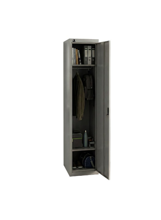 RIGID Single Door Steel Storage Locker with Shelves | Metal Cabinet for Home, School & Office | Secure Key Lock, Plastic Handles, Multi-Compartment Organizer, Grey (45D x 38W x 180H cm) Assembled - Image 1