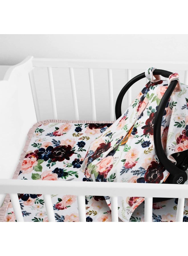 Dear Baby Gear Burgundy and Navy Floral Blush Minky Baby Car Seat Canopy - Image 5