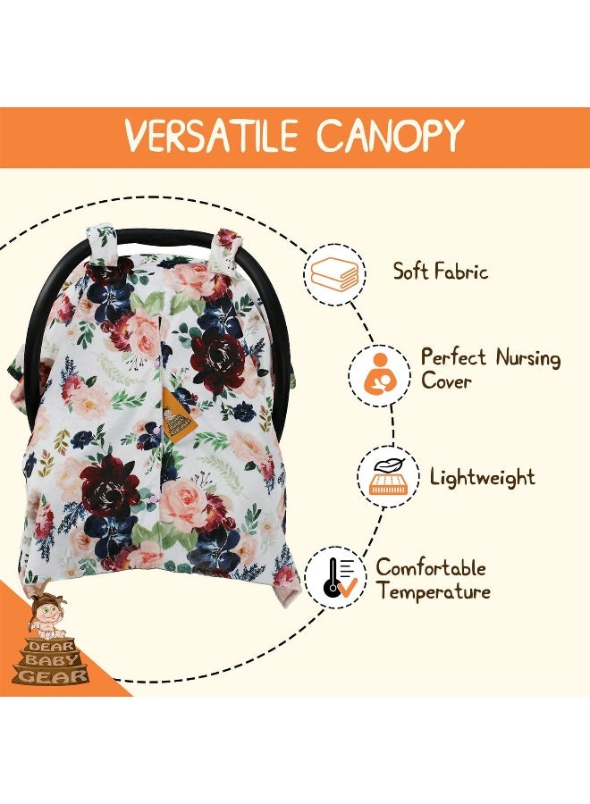 Dear Baby Gear Burgundy and Navy Floral Blush Minky Baby Car Seat Canopy - Image 2