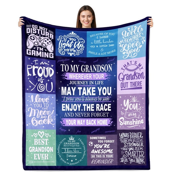 SOFT FLANNEL THROW BLANKETS FOR GRANDSON 50X60 GRANDSON BIRTHDAY GRADUATION GIFTS IDEAS FROM GRANDMA