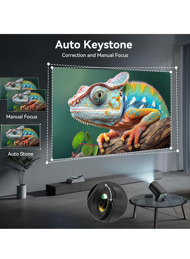 "Mini Projector 4K – Native 1080P Smart Projector with Android TV 11.0, WiFi and Bluetooth, Auto Keystone Correction, 10,000 Lumens, 180-Degree Rotation Short Throw Projector HY320 (Black)"  - Image 3