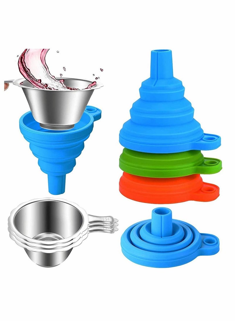 Captaintech Silicone Funnel 3 Pack 3D Printer Accessories Include Collapsible Silicone Funnels and Stainless Steel Resin Filter Cups for Pouring Resin Back into Bottle, Easy to Clean and Organize - Image 1