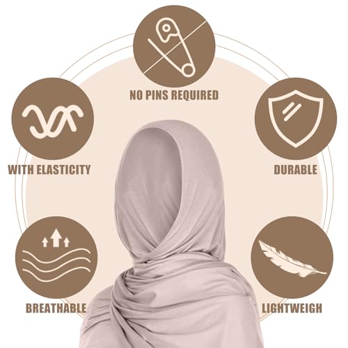 Vabean 4 Pcs Instant Hijab for Women Jersey Hijabs Pinless Ramadan Islamic Muslim Head Wraps Premium Head Scarf Shawl turban(Vanilla, Camel, Dark Ginger, Dark Brown) - Image 3