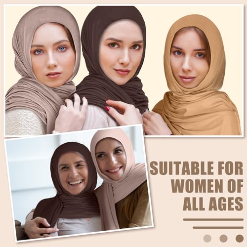 Vabean 4 Pcs Instant Hijab for Women Jersey Hijabs Pinless Ramadan Islamic Muslim Head Wraps Premium Head Scarf Shawl turban(Vanilla, Camel, Dark Ginger, Dark Brown) - Image 5