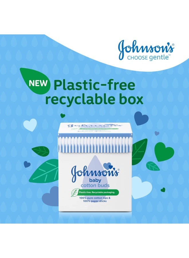 Johnson's Baby Cotton Buds 200 Count – 100% Pure Cotton Tips, Plastic-Free & Recyclable Packaging, Gentle for Ears, Nose, and Delicate Areas - Image 2