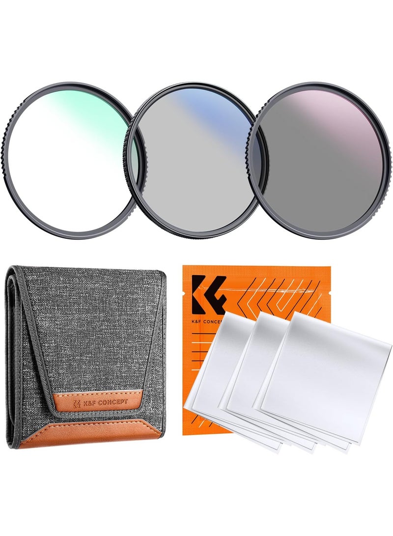 K&F Concept طقم فلاتر عدسة 67 مم UV/CPL/ND، فلتر UV + فلتر استقطابي دائري + فلتر كثافة محايدة (ND4) + قطعة قماش تنظيف ميكروفايبر + حقيبة فلاتر لعدسة الكاميرا - Image 1