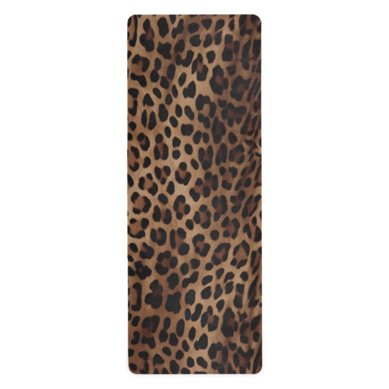 Leopard Print Yoga Mat Non Slip Natural Rubber Fitness Exercise Mat for Home Workout Gym Stretching Pilates Mats with Carrying Bag 71 x 26