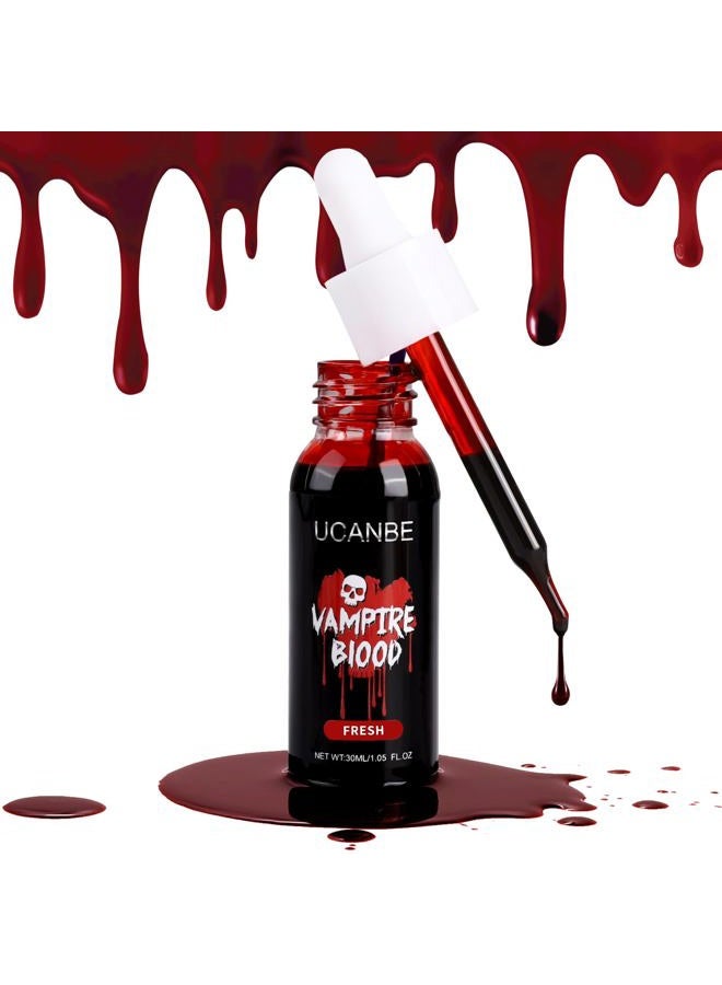 Ucanbe Halloween Dripping Fake Blood Realistic Blood Drops Body Paint Washable Fake Blood Makeup Kit For Zombie Vampire Clown Monster Clothes Costume Cosplay SFX Special Effects Makeup 30ML(Fresh) - Image 1