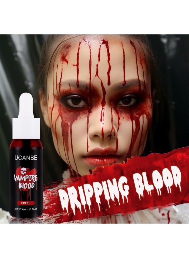 Ucanbe Halloween Dripping Fake Blood Realistic Blood Drops Body Paint Washable Fake Blood Makeup Kit For Zombie Vampire Clown Monster Clothes Costume Cosplay SFX Special Effects Makeup 30ML(Fresh) - Image 2