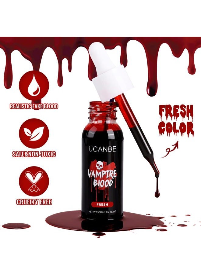 Ucanbe Halloween Dripping Fake Blood Realistic Blood Drops Body Paint Washable Fake Blood Makeup Kit For Zombie Vampire Clown Monster Clothes Costume Cosplay SFX Special Effects Makeup 30ML(Fresh) - Image 4