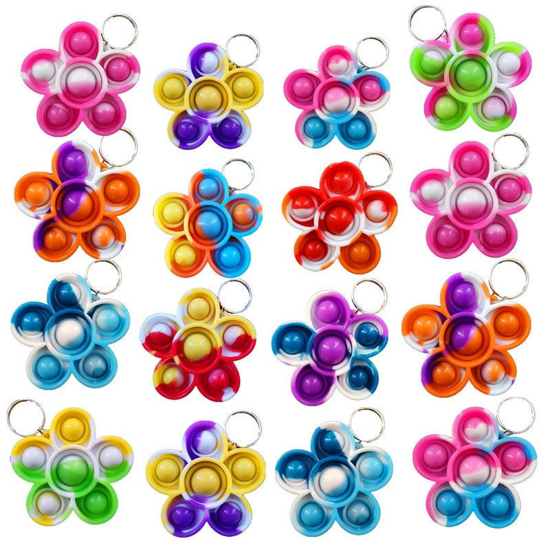 HOZKEAP 30 Packs Bulk Flowers Backpack Keychain Mini pop Fidget for boy and Little GirlKidsStudents Birthday Party FavorsStudents Bubble Prize - Image 3