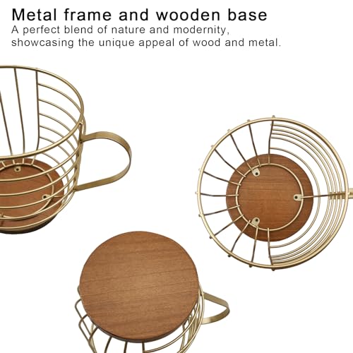 MFBJXC Large Capacity Wire Kup Storage with Wooden Base, Mug Shape Wire Storage Basket for Home Cafe Bar Countertop Kitchen Decor Storage Accessories Gold - Image 3