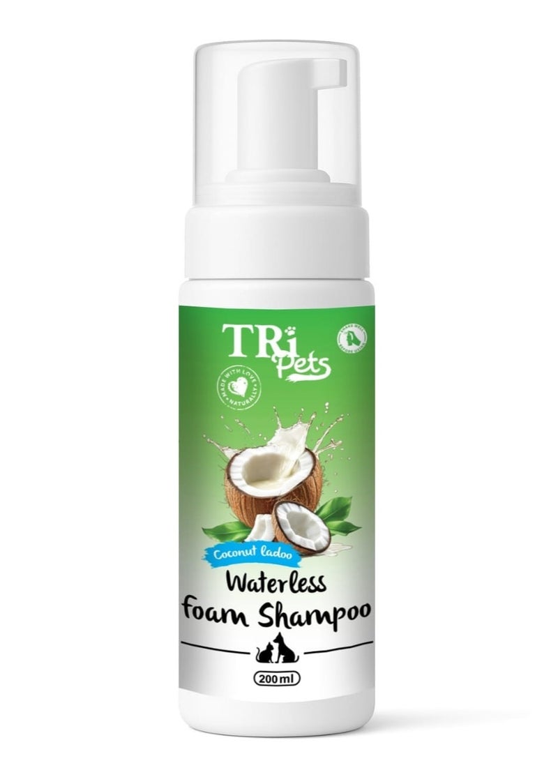 TRI 🐶🐱 TRI Pets Waterless Foam Shampoo | No-Rinse Foaming Cleanser | Coconut Ladoo Fragrance | For Dogs & Cats | 200 ml ✨ - Image 1