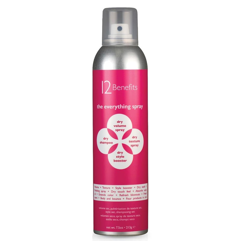 12 Benefits 12 Benefits The Everything Hair Spray, 4-in-1 Dry Shampoo for Hair Texture, Volume, Style Boost and Dry Wash - Refreshes Blowouts & Extends Color - All in One Hair Spray, Made in USA (7 Oz) 