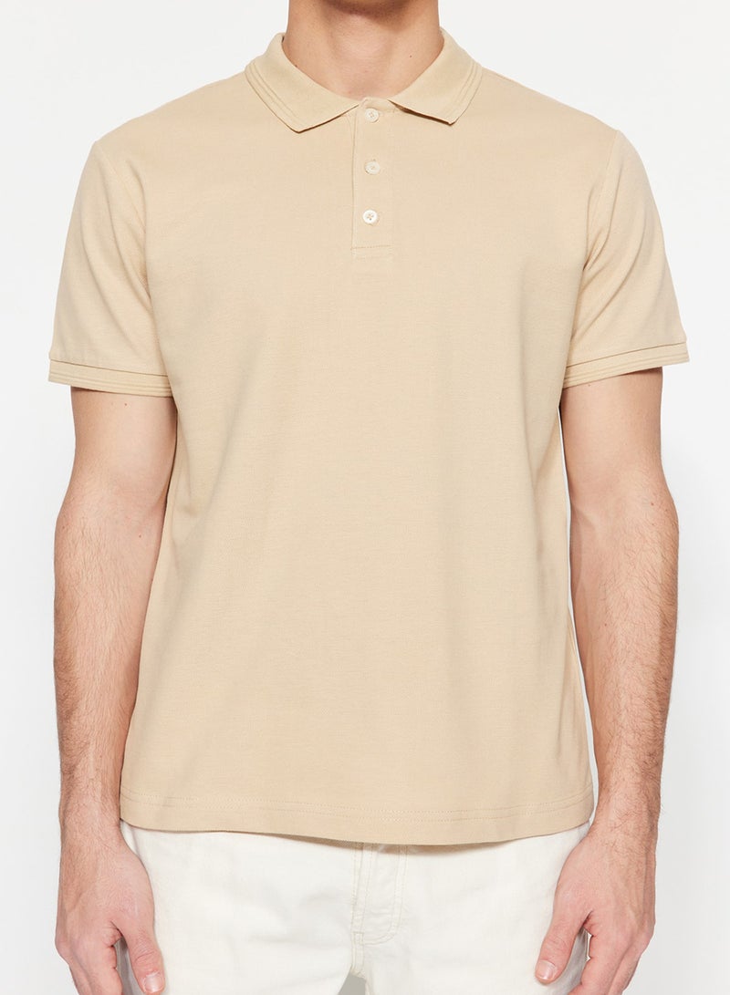 trendyol Beige Slim/Slim Cut Collar Striped Basic 100% Cotton Polo Neck T-Shirt Tmnss20Po0009 - Image 2