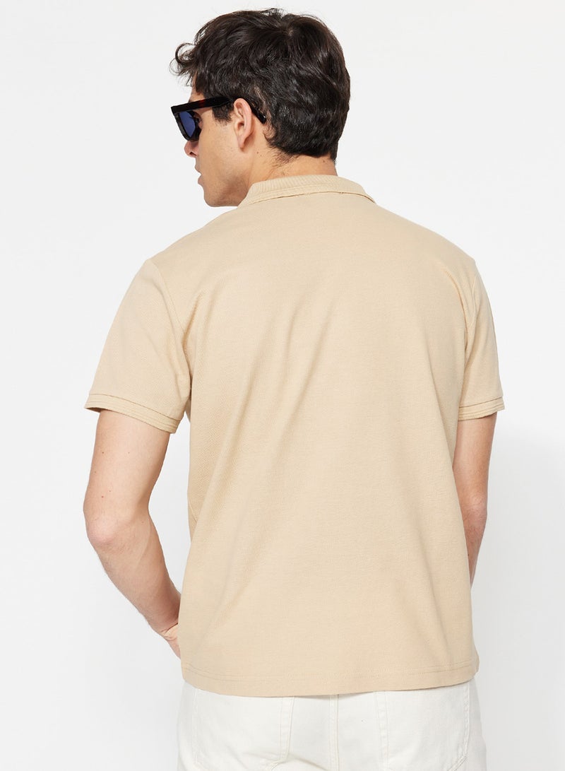 trendyol Beige Slim/Slim Cut Collar Striped Basic 100% Cotton Polo Neck T-Shirt Tmnss20Po0009 - Image 5
