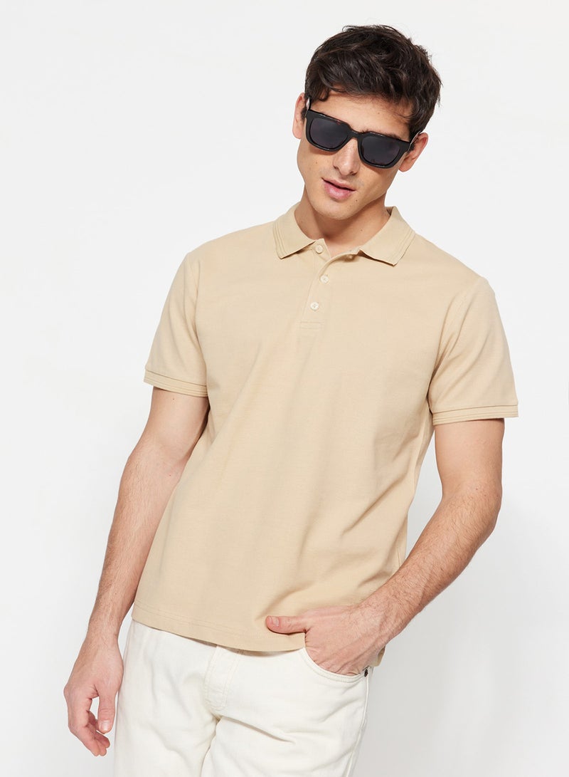 trendyol Beige Slim/Slim Cut Collar Striped Basic 100% Cotton Polo Neck T-Shirt Tmnss20Po0009 - Image 4