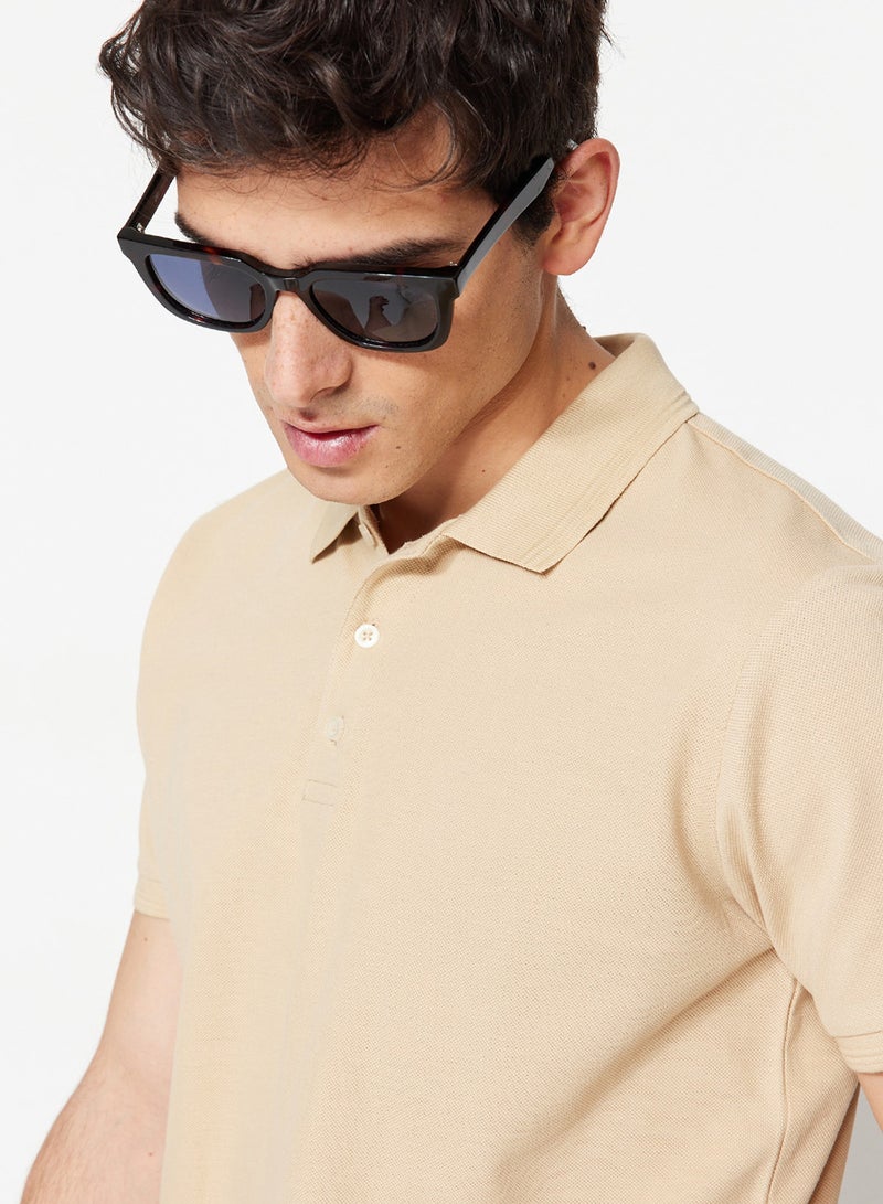 trendyol Beige Slim/Slim Cut Collar Striped Basic 100% Cotton Polo Neck T-Shirt Tmnss20Po0009 - Image 1