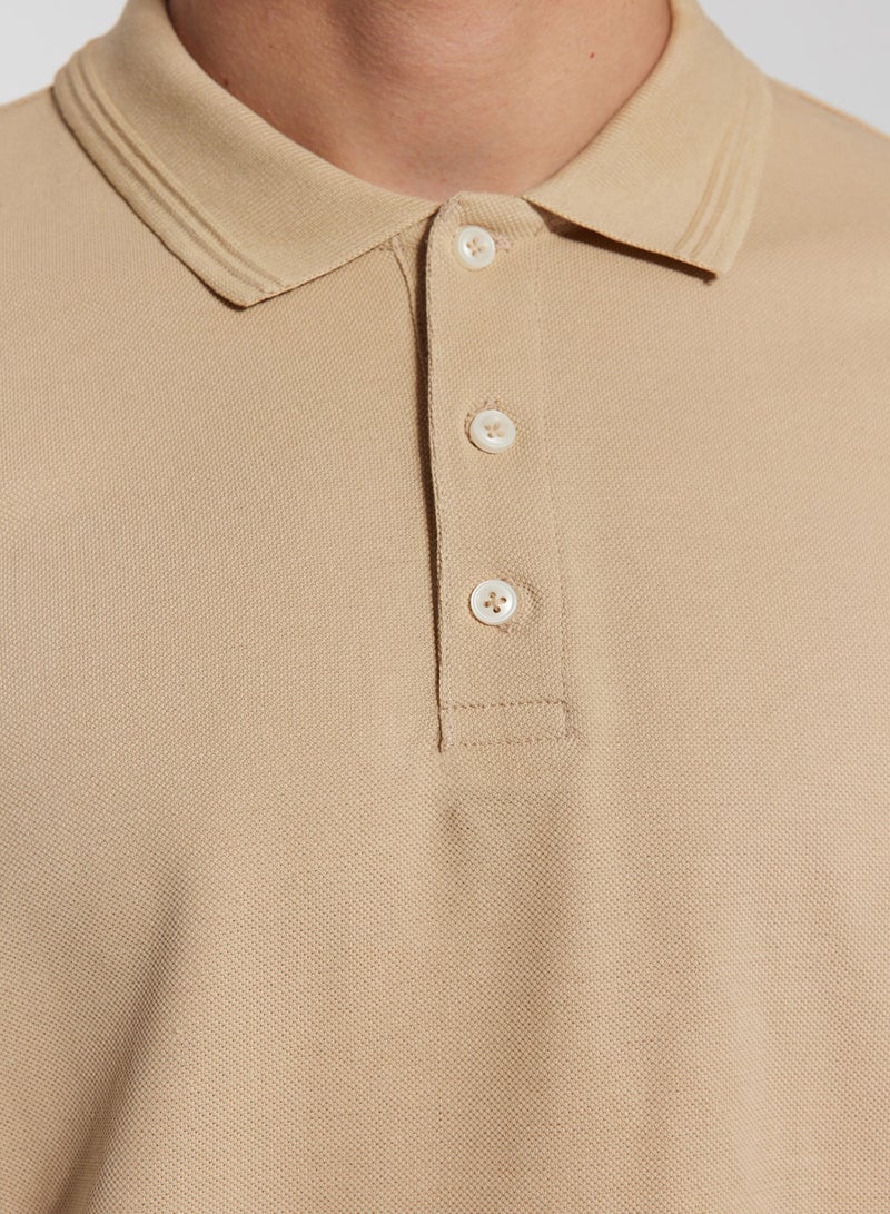 trendyol Beige Slim/Slim Cut Collar Striped Basic 100% Cotton Polo Neck T-Shirt Tmnss20Po0009 - Image 3