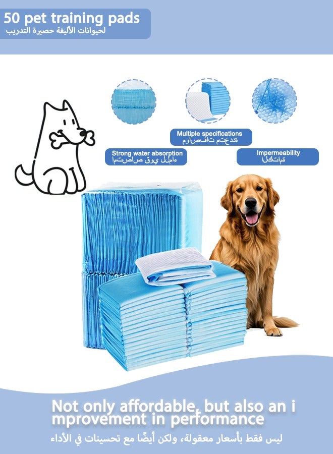 50M sized Dog Pad Sheets, Pee Pads Dog,Dogs Pads,pee pads for dog, dog pee pad,pet training pads are suitable for puppies, cats, rabbits, and pets. They are highly absorbent, leak proof, quick drying Dog Pads, disposable pet urine pads and dog urine isolation pads,60x60cm - 50 Pieces,Blue - Image 1